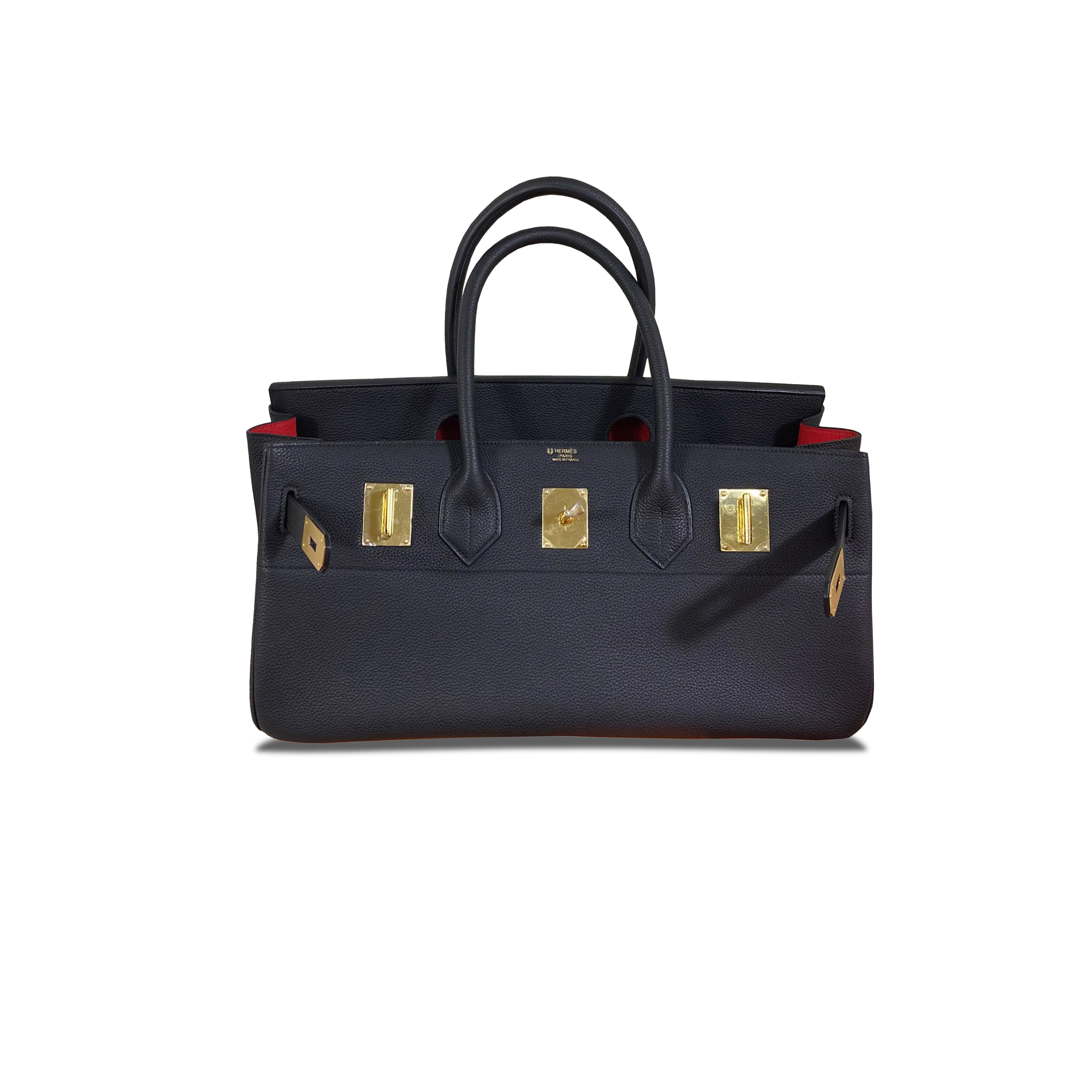 HERMES SHOULDER BIRKIN 42CM TOGO BLACK RED LINING BAG 954814 (42*21*16cm)